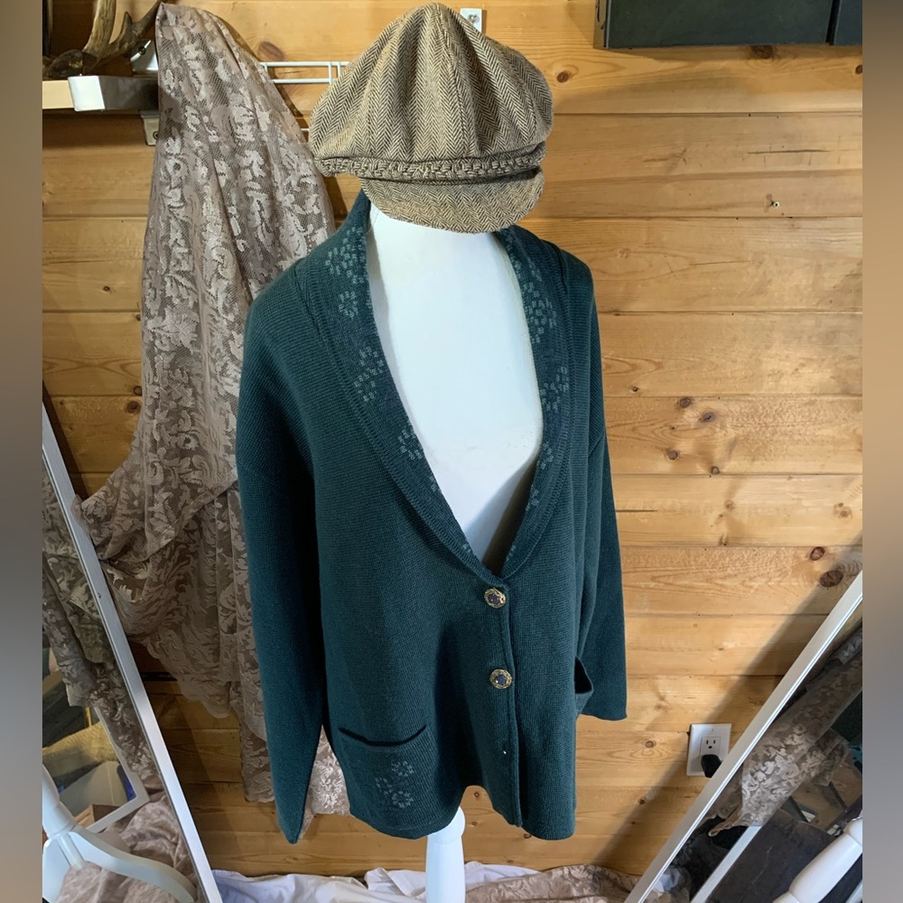 Vintage 80s Wool Granny Cardigan Thick Coastal Cottagecore Buttons Oversize Teal